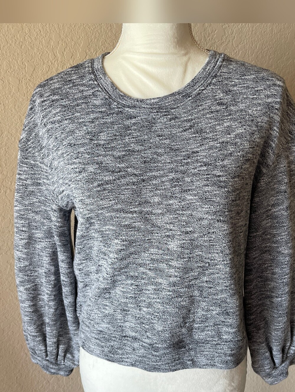Madewell Gray Space Dye Balloon Sleeve Knit Pullover - Size Small